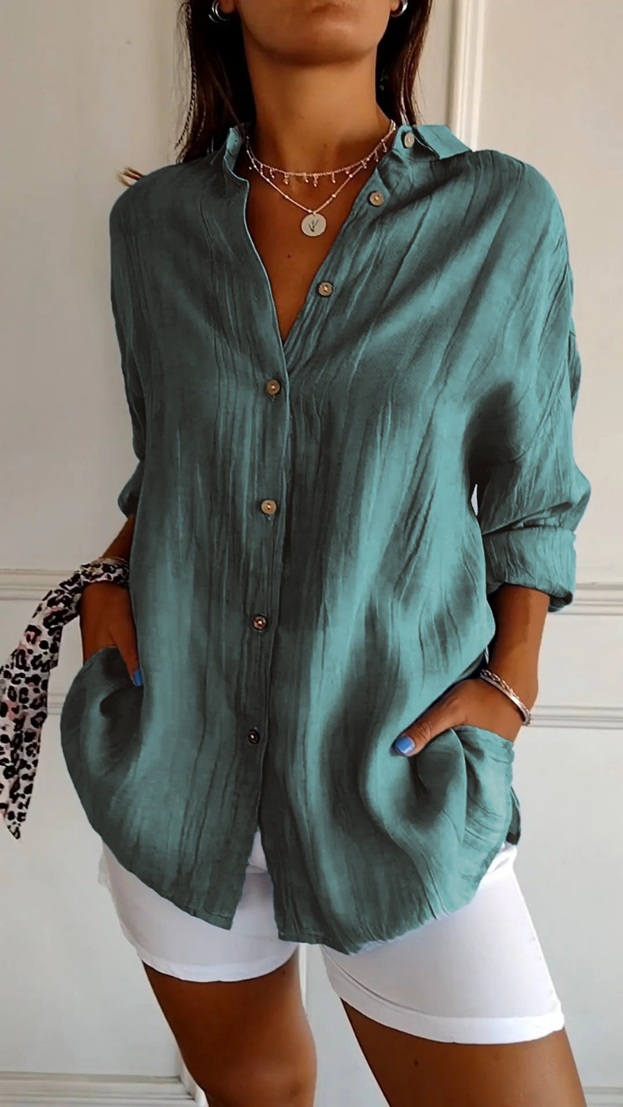 Odette | Women's Relaxed-Fit V-Neck Button Down Shirt