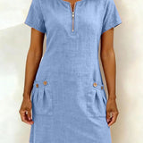 Nolette | Women's A-Line Short-Sleeve Dress with Pockets