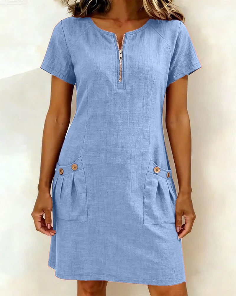 Nolette | Women's A-Line Short-Sleeve Dress with Pockets