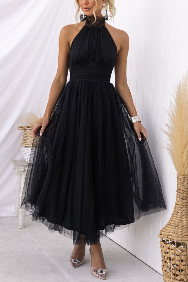 Genevieve | Wedding Guest Halterneck A-Line Midi Dress
