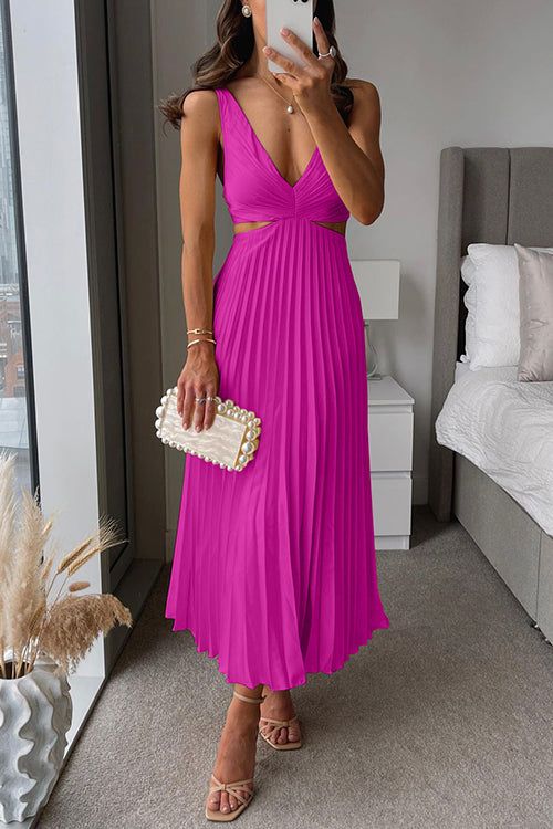 Solara | Women's Pleated V-Neck Maxi Dress – Wedding Guest