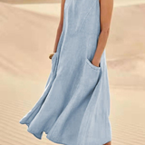 Nolan | Women's Scoop-Neck Sleeveless Midi Dress with Pockets