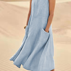 Nolan | Women's Scoop-Neck Sleeveless Midi Dress with Pockets