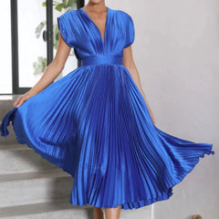 Rosalie | Wedding Guest Pleated V-Neck Midi Dress