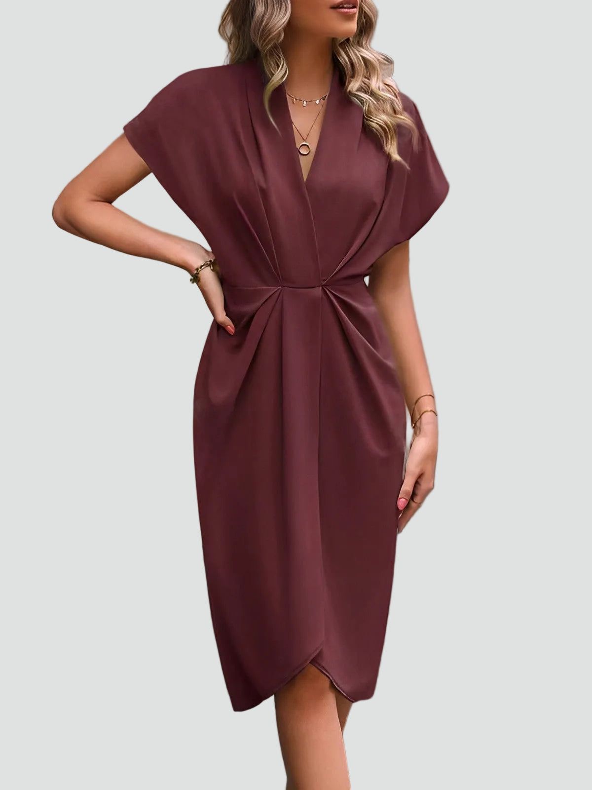 Adalyn | Wedding Guest Wrap Midi Dress with V-Neck for Women