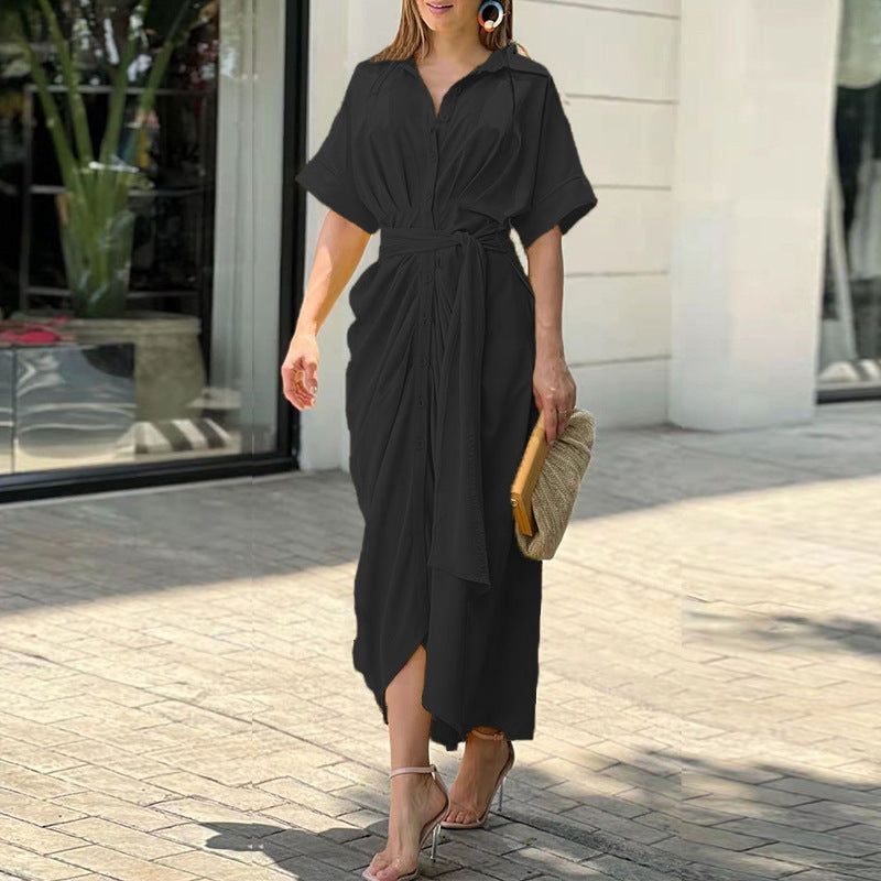 Genevieve | Women's High-Waist Flounce Collar Midi Dress