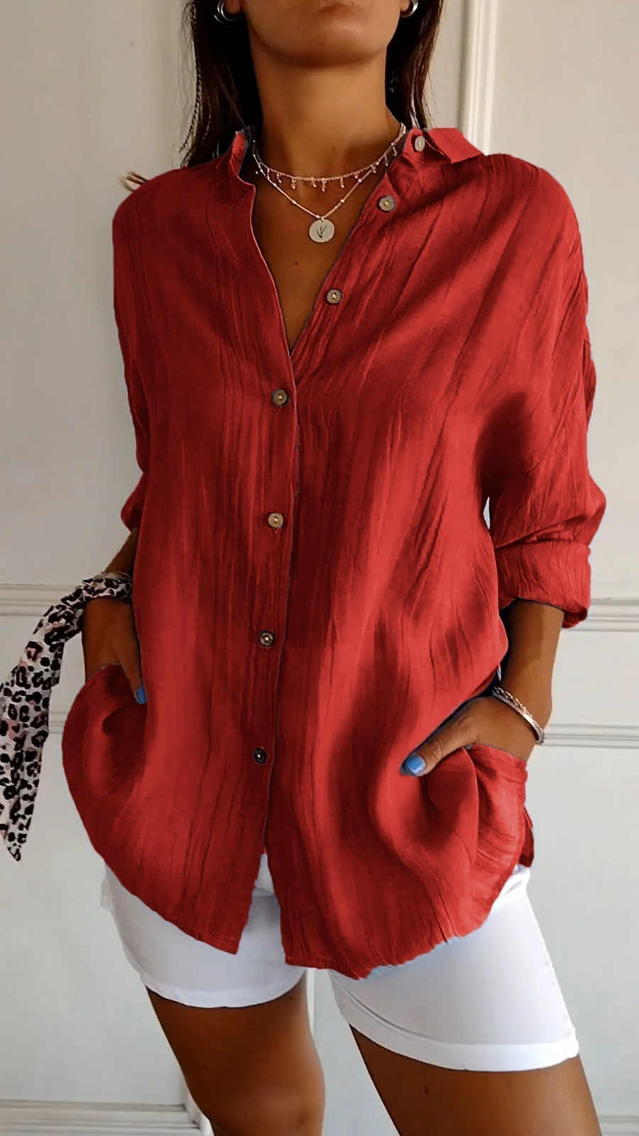 Odette | Women's Relaxed-Fit V-Neck Button Down Shirt