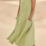 Nolan | Women's Scoop-Neck Sleeveless Midi Dress with Pockets