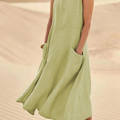 Nolan | Women's Scoop-Neck Sleeveless Midi Dress with Pockets