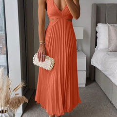 Solara | Women's Pleated V-Neck Maxi Dress – Wedding Guest