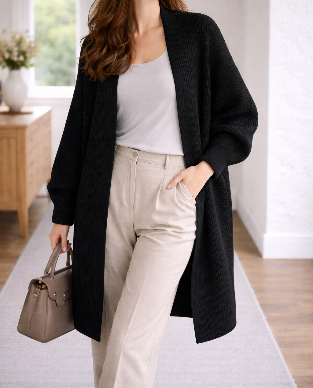 Ida | Women's Long Ribbed Cardigan Open Front