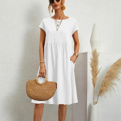 Marisol | Women's A-Line Short Sleeve Pocket Midi Dress