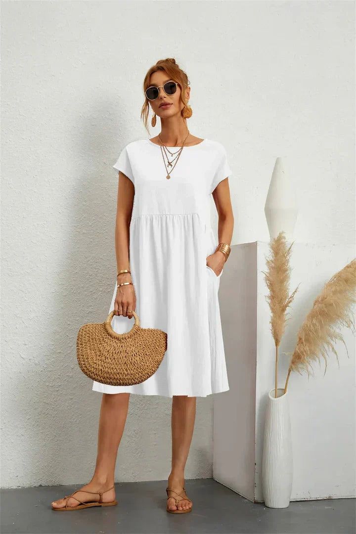 Marisol | Women's A-Line Short Sleeve Pocket Midi Dress