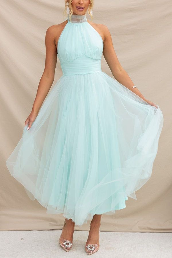 Genevieve | Wedding Guest Halterneck A-Line Midi Dress