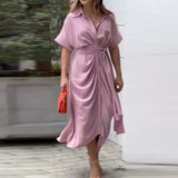 Genevieve | Women's High-Waist Flounce Collar Midi Dress