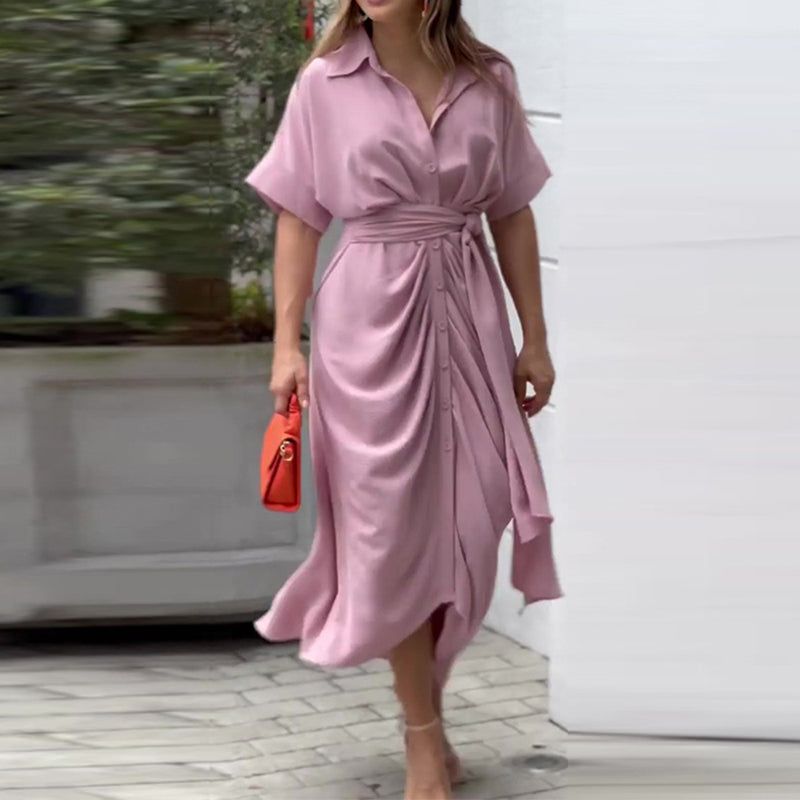 Genevieve | Women's High-Waist Flounce Collar Midi Dress