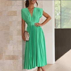 Rosalie | Wedding Guest Pleated V-Neck Midi Dress