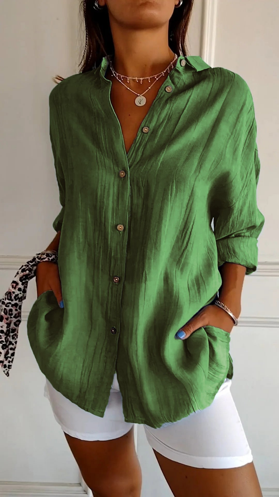 Odette | Women's Relaxed-Fit V-Neck Button Down Shirt