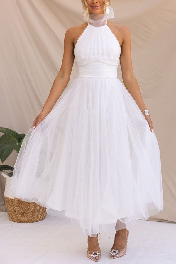 Genevieve | Wedding Guest Halterneck A-Line Midi Dress