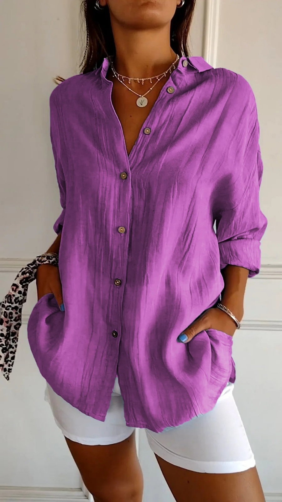 Odette | Women's Relaxed-Fit V-Neck Button Down Shirt