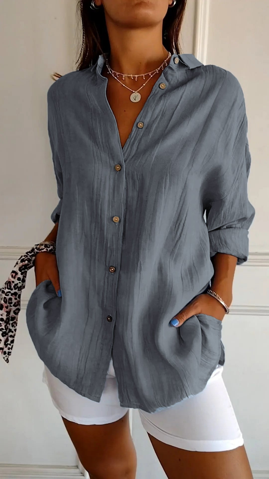 Odette | Women's Relaxed-Fit V-Neck Button Down Shirt
