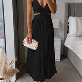 Lysandra Women's Pleated V-Neck Maxi Dress
