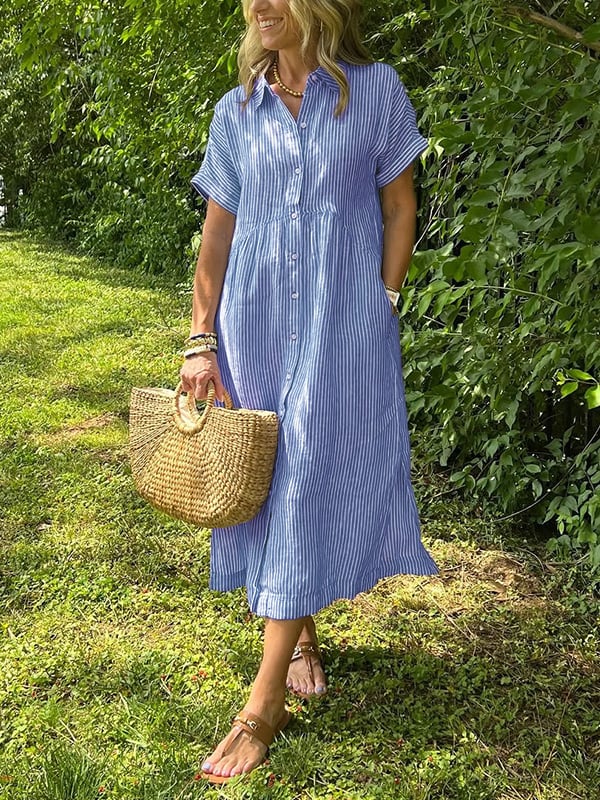 Marguerite Women's Striped Shirt Midi Dress