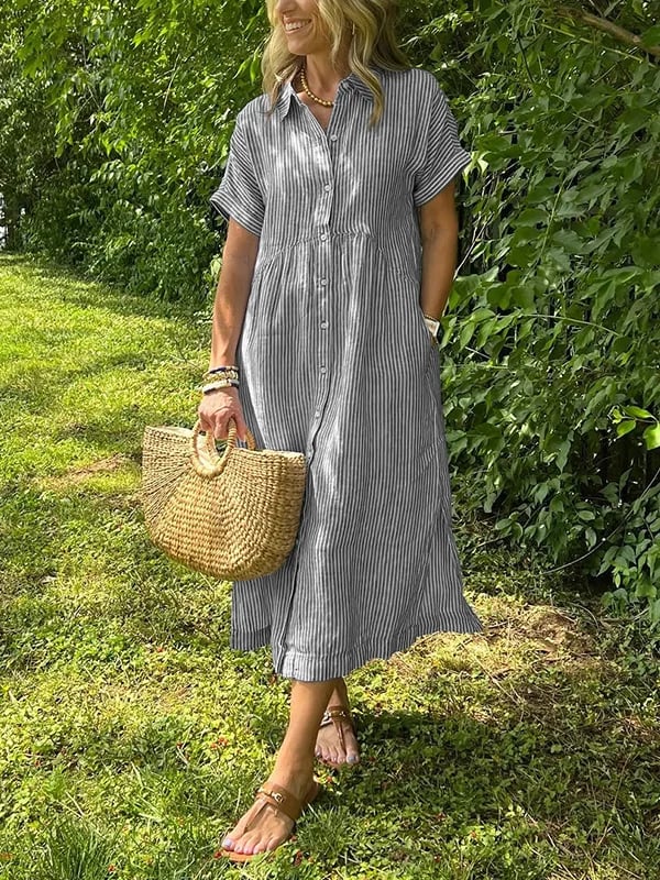 Marguerite Women's Striped Shirt Midi Dress