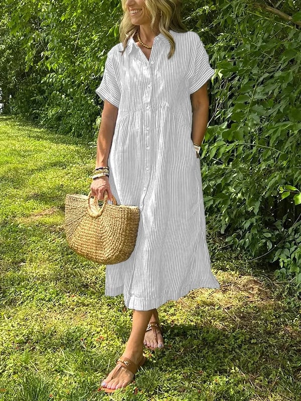 Marguerite Women's Striped Shirt Midi Dress