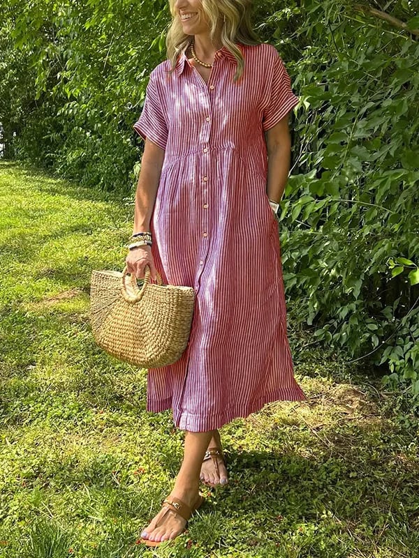 Marguerite Women's Striped Shirt Midi Dress