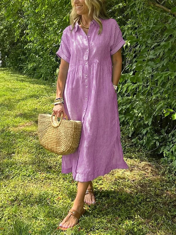 Marguerite Women's Striped Shirt Midi Dress