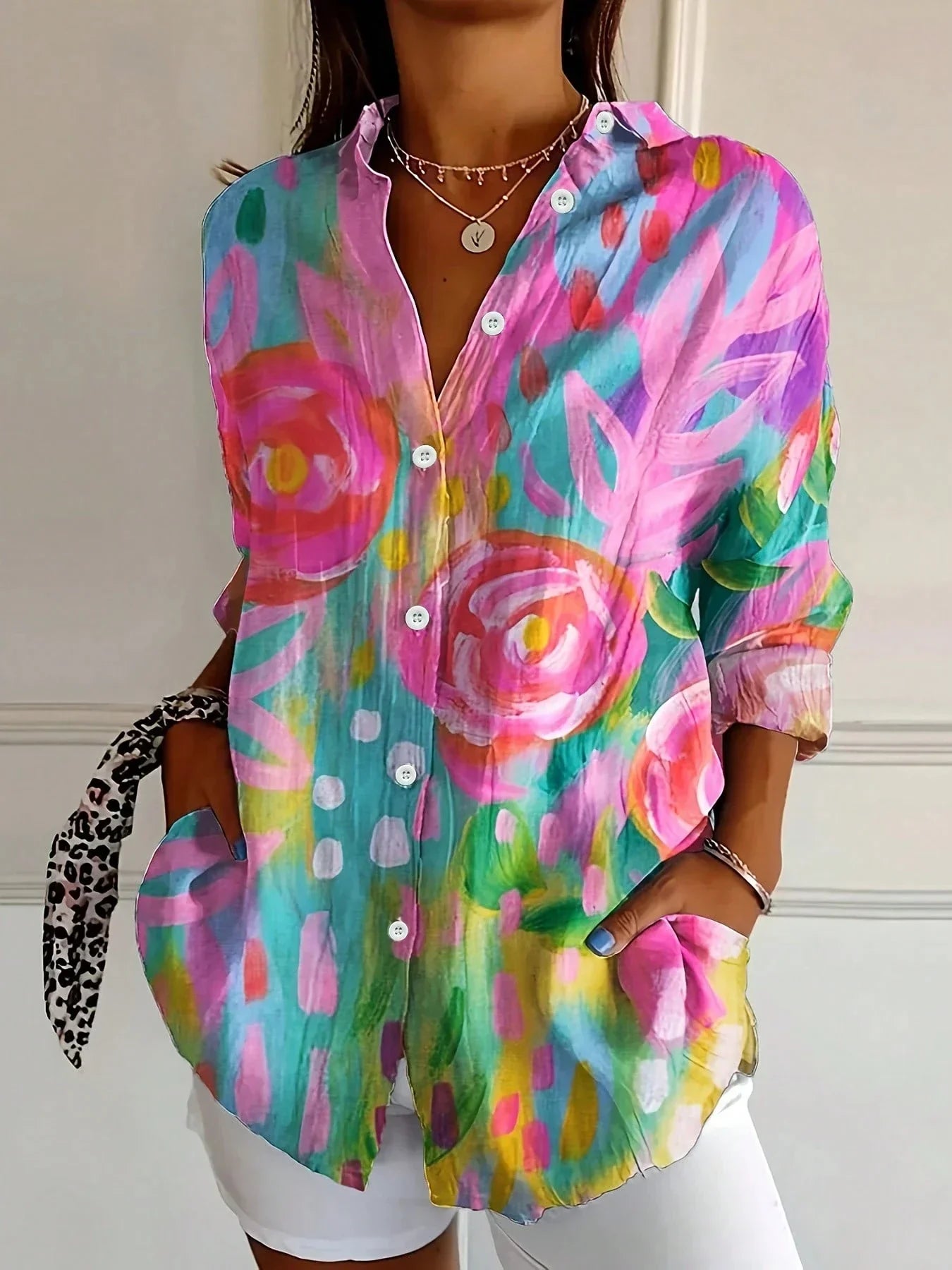Saskia Women's Floral Button Down Blouse